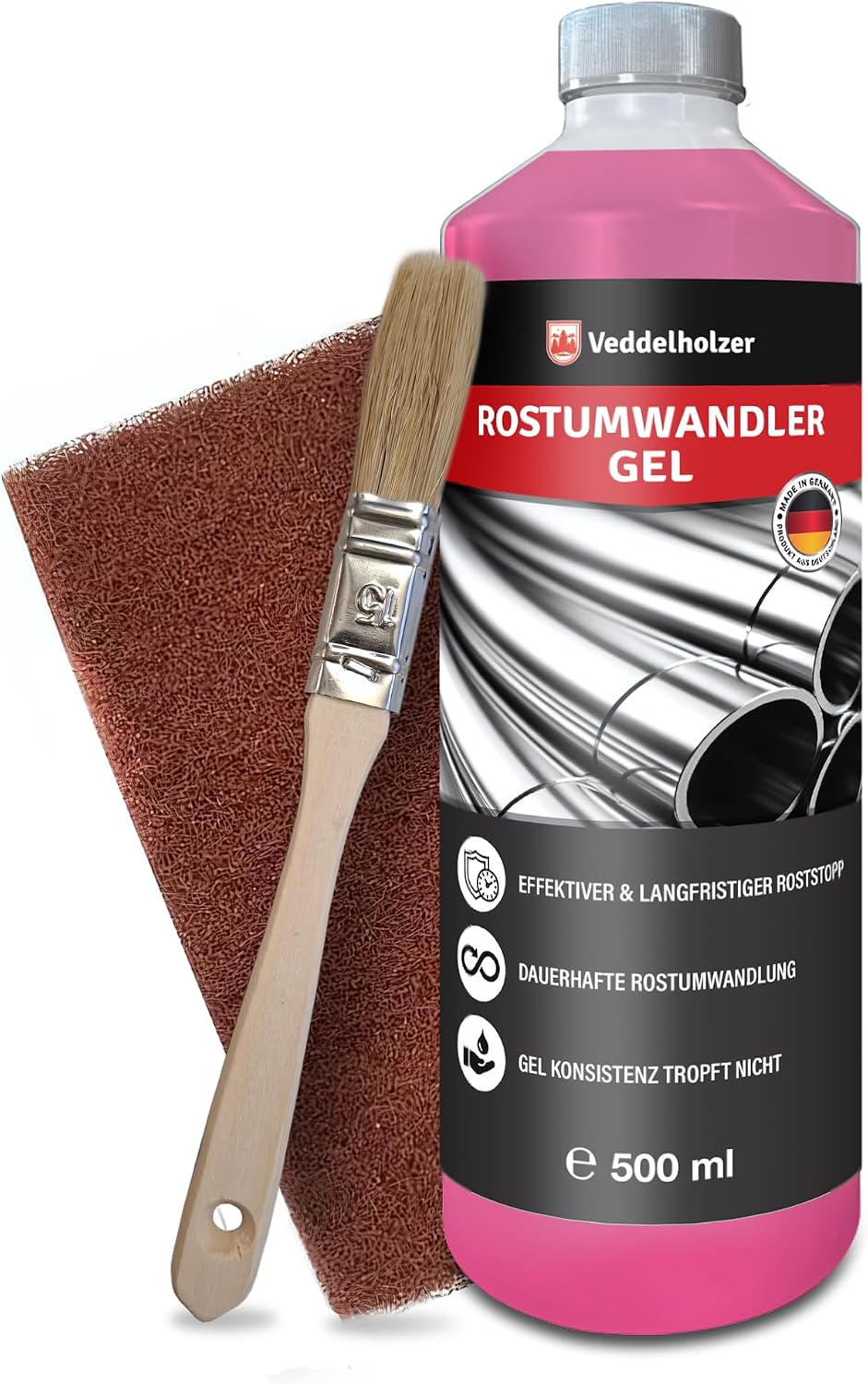 Veddelholzer Premium 500 ml Rust Converter Gel Set Including Abrasive Fleece & Brush. Rust Remover Rust Deterrent Rust Remover for Metal Car Motorcycle Bicycle etc. Effective Alternative to Rust Remover Spray