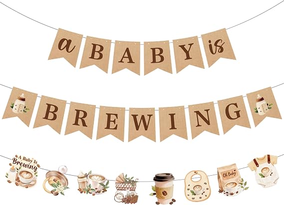 A Baby Is Brewing Banner - 3 Pcs Coffee Baby Shower Decorations Banner Garland For Boys Girls Coffee Themed Gender Reveal Party Supplies