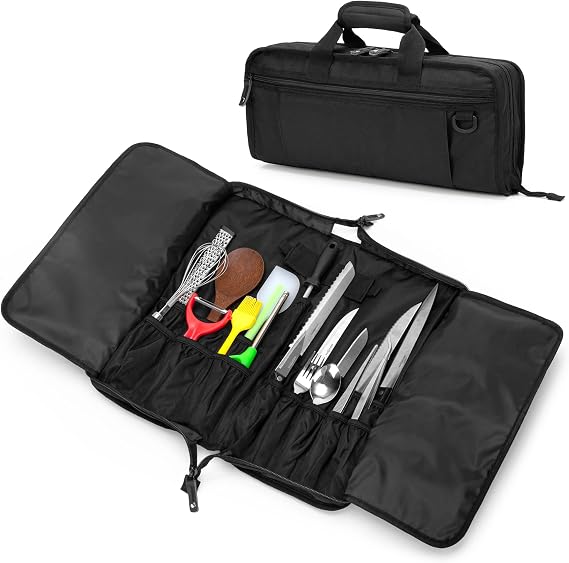 samdew Chef Knife Bag with Lockhole & 17 + 6 Slots, up to 17.5 In, Bag Only