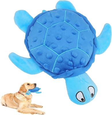 Squeaky Sea Turtle Plush Dog Toy - Durable, No Stuffing, Interactive Chew Toy for Small Dogs - Relieve Anxiety, Teething, and Keep Them Busy for PuppyBlue
