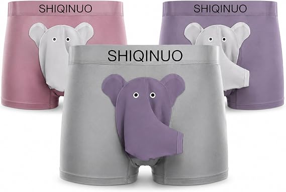 Men's Modal Boxer Briefs 3 Pack, Funny Elephant Trunk Underwear