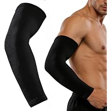 Compression Sleeve Arm - Forearm and Upper Arm Supports for Sports Fitness and Daily Use - Breathable Sweat Absorbent Arm Compression Sleeve for Tennis Golfers Weightlifting Workouts (Black L)