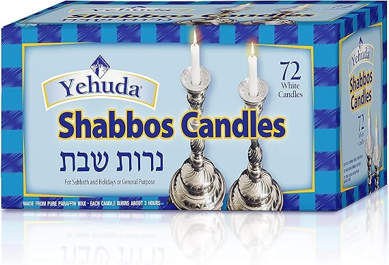 Yehuda 3 Hour White Shabbos Candles (72 Count) Traditional Shabbat Dinner Table Household Candles