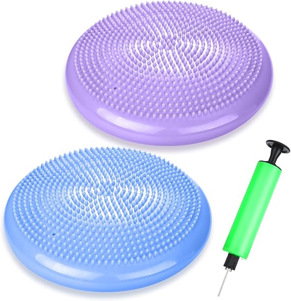 Silipull 2 Pcs Wiggle Seat Inflated Wobble Cushion Flexible Balance Disc with Air Pump for Core Stability Strengthening Improving Posture Physical Exercise