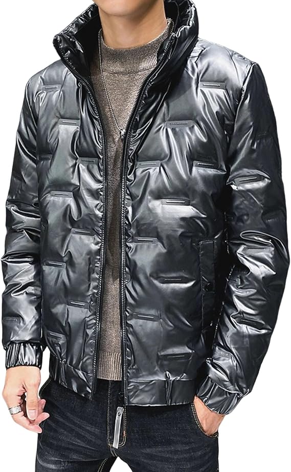 Down Coat Men Mens Glossy Puffer Jacket Lightweight Short Winter Quilted Padded Down Style Coat No Hood