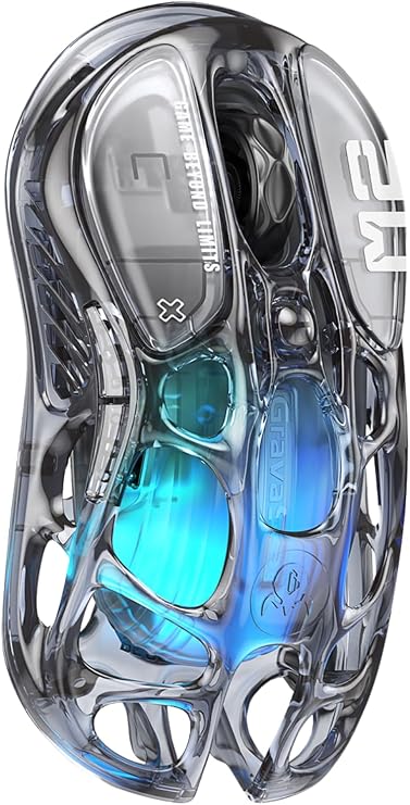 GravaStar Mercury M2 RGB 26K DPI Optical Gaming Mouse, Wireless, Programmable 5-Button (Transparent Black)