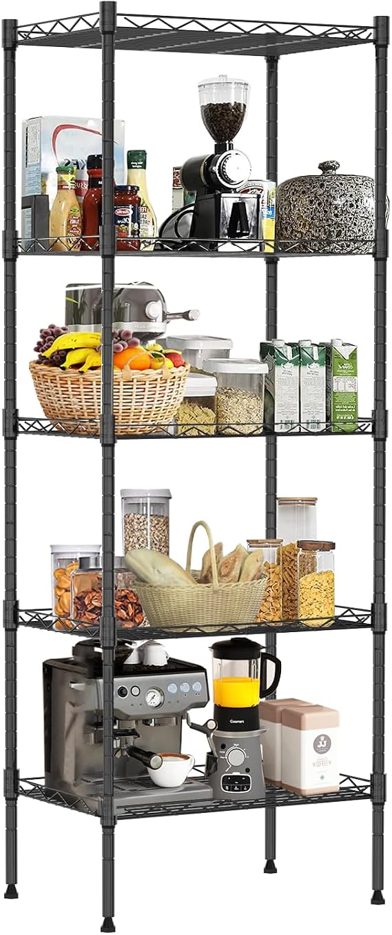 Metal Shelving Closet Storage Shelves Tall Skinny Shelf Kitchen Pantry Shelf Narrow Wire Shelving Unit for Small Spaces, Adjustable Organizing Rack Kitchen Racks and Shelves for Storage (Black)