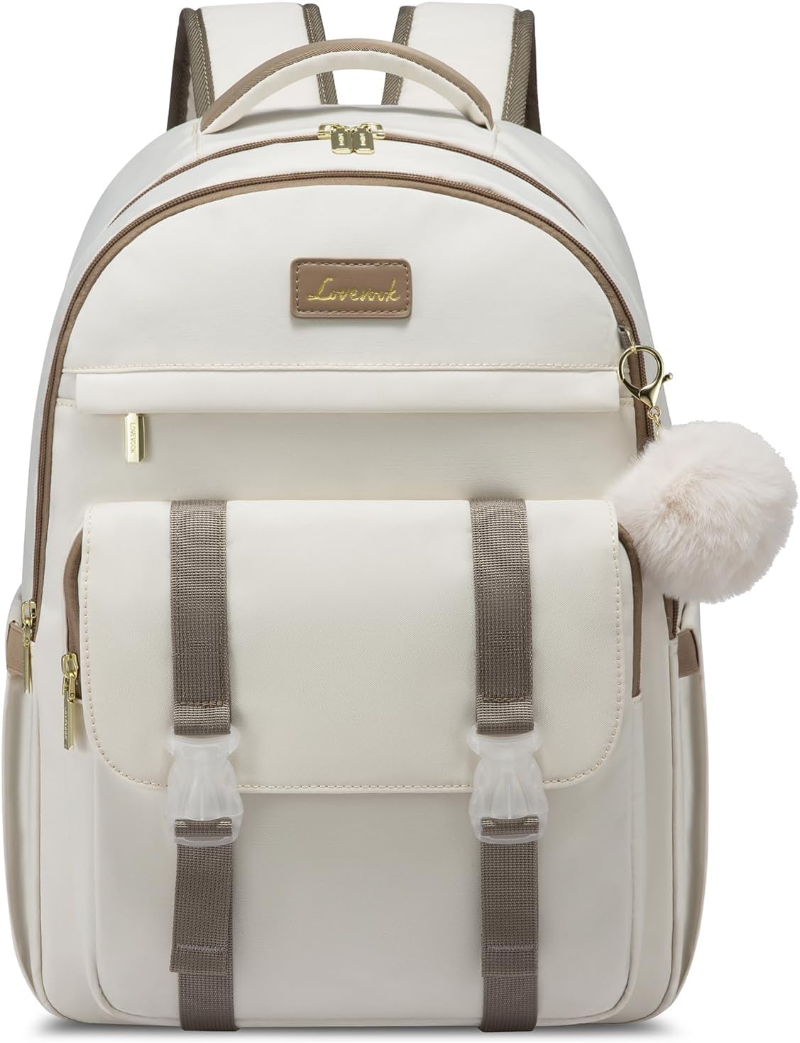 LOVEVOOK School Backpack for Teen Girls, Student Backpack Purse for 14-16 Teenage, Cute Kid Bookbag, Back to School Backpacks Fit 15.6 Inch Laptop, Large College Travel Bag, Beige-khaki