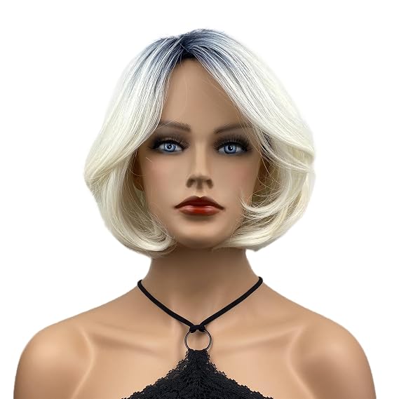 Wiginway Bride Wig for Women, Ombre White Bog wig for Cosplay Party, Middle Part Shoulder Length Wigs, Costume Accessory, 8"