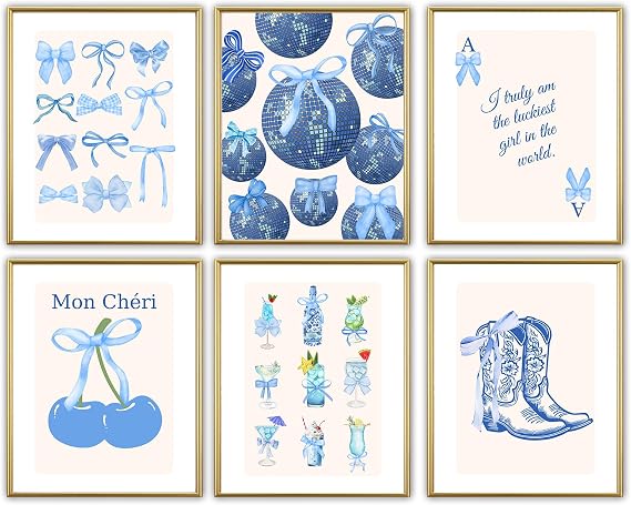 Light Blue Bow Room Decor – Aesthetic Wall Art for Bedroom, Preppy & Coquette Style Poster, Soft Blue Wall Decor for Teen Girls, Cute Dorm Room Art, Light Blue Bedroom Posters, Trendy Home Decor Gift