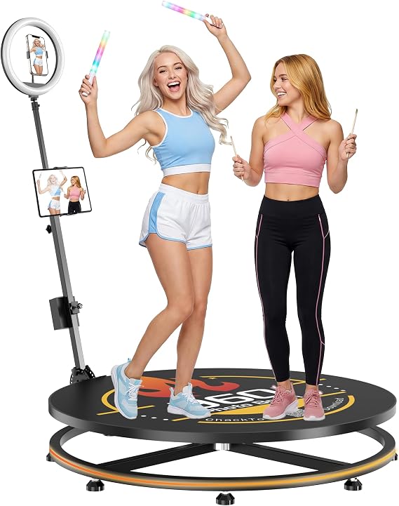 HARZHI 68cm 360 Photo Booth Machine with RGB Ring Light, APP/Remote Control, Auto Rotating 360 Photobooth, Selfie Video Booth for Parties, Weddings, ChackTok VIP & Flight Case, Free Customize Logo