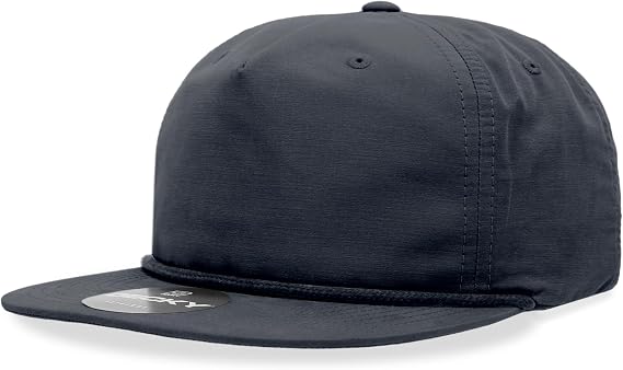 5 Panel High Profile Relaxed Cotton Blend Rope Hat, Navy