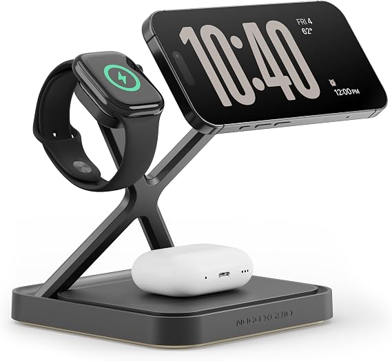 NOCO XGrid XDS3 3-in-1 Wireless Charging Station - iPhone, Watch & AirPods | MagSafe Compatible, Qi2 & MFi Certified, Weighted Metal Design, Includes 45W USB-C Wall Charger and 6.5-Foot USB-C Cable