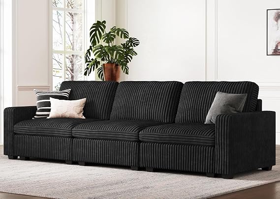 Belffin Modular Sectional Sofa with Storage Seat, Oversized Cloud Couch Sectional with Extra Deep Seat, Comfy 3 Seater Sectional Couches for Living Room, Plush Corduroy Black