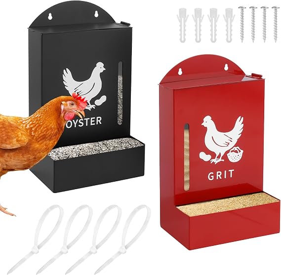 2Pcs Chicken Oyster Shell Feeder,Metal Grit Feeder,Hanging Poultry Feeders Trough, Large Capacity Chicken Grit and Oyster Shell Feeders for Feeding Duck Farm Outdoor Chick