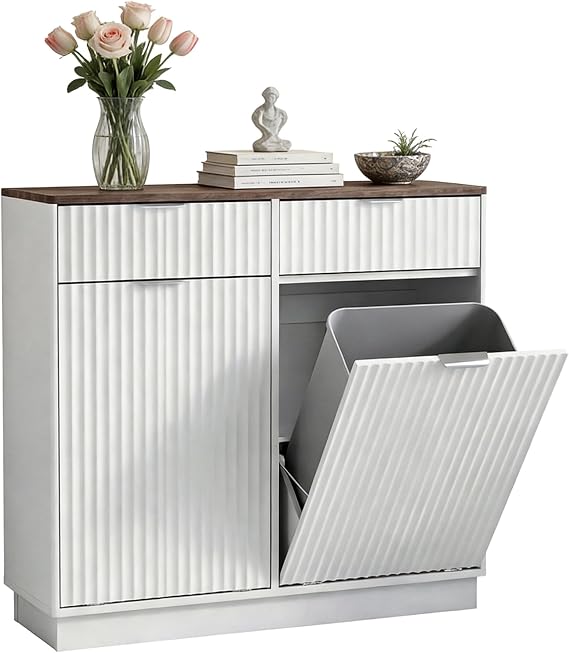 18 Gallon Tilt Out Trash Cabinet for 2 Bins with 2 Storage Drawers