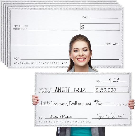 5 Pack Giant Check for Presentations, Awards, Prizes, Fundraisers, Donations, Endowments (30 x 16 In)