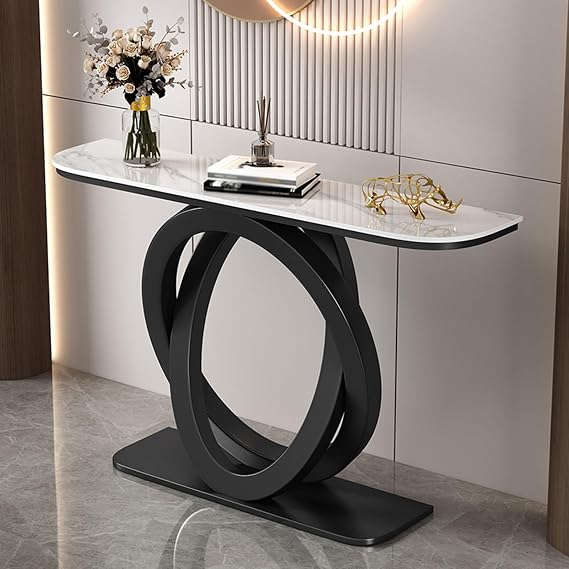 Console Tables,Contemporary Accent Table,Entryway Table with Storage Behind Couch Sofa Table for Living Room, Hallway, Foyer(White+Black,120cm/47.2in)
