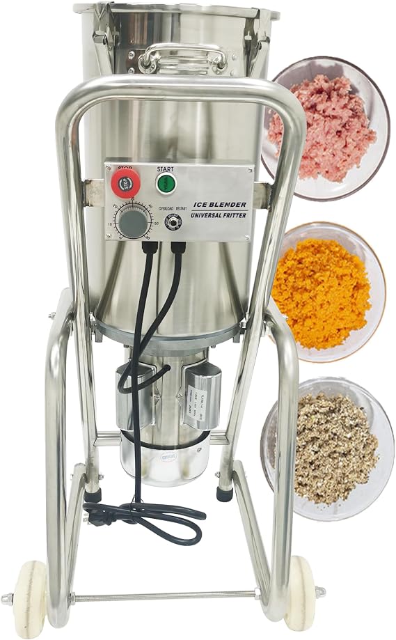 Commercial Food Processor Electric Food Chopper Cutter Stainless Steel Meat Grinder Movable Meat Mincer Food Cutting Machine Double Knives 32L for Fruit Vegetable Meat Grains Garlic 110V