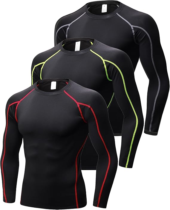 SPVISE 3 Pack Mens Long Sleeve Compression Shirts Dry Fit UPF 50+ Running Workout Gym Base Layer Top Mock Turtleneck/Crewneck