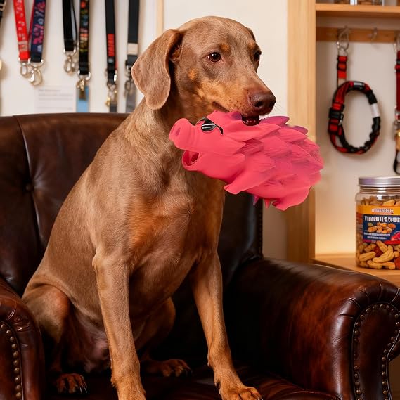 Indestructible Squeaky Interactive Dog Durable Wild Boar Chew For Large Aggressive Chewers Interactive Squeaky Teething For Puppies And Adult Long Lasting Cleaning Chewing (Red, 10. 5X21. 5cm)