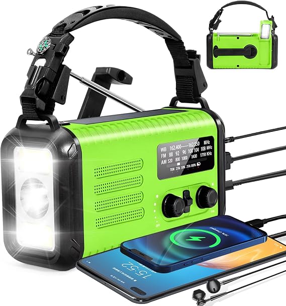 Emergency NOAA Weather Radio AM/FM, with Portable Solar/Hand Crank/USB Charging, 20000mAh/74000mWh Rechargeable Battery and Flashlight SOS Siren Lamp for Indoor/Outdoor Emergencies
