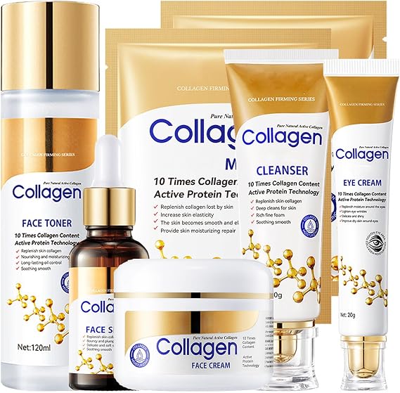 Rosarden Skin Care Kit Collagen Anti Aging for Women, Skin Firming, Reduces Pores, Softens 6 Pack