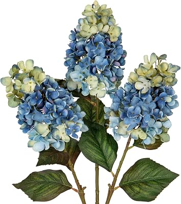 3PCS Fake Flowers Cone Hydrangea Dodger Blue Artificial Fall Flowers 27 Long Fall Floral Stems for Vase, Real Touch Silk Flowers Decor for Floral Arrangement Autumn Home Kitchen Table Decor