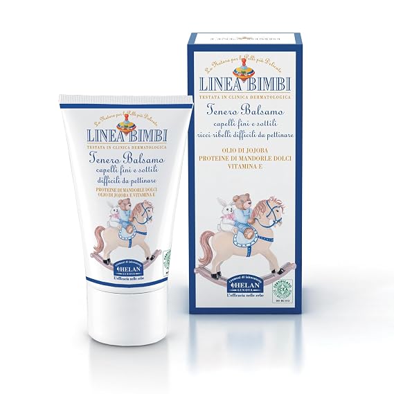 Helan Linea Bimbi - Gentle Hair Conditioner for Children, Detangler for Curly and Hard-to-Comb Hair for Boys and Girls, Paraben and Silicone Free with Jojoba Oil & Sweet Almond, Made in Italy, 50fl oz