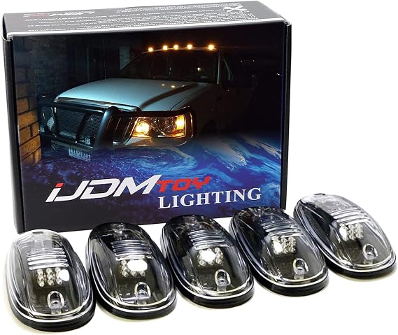 iJDMTOY 5pcs Amber LED Cab Roof Top Marker Running Lights Compatible With Truck SUV 4x4 (Clear Lens Lamps)