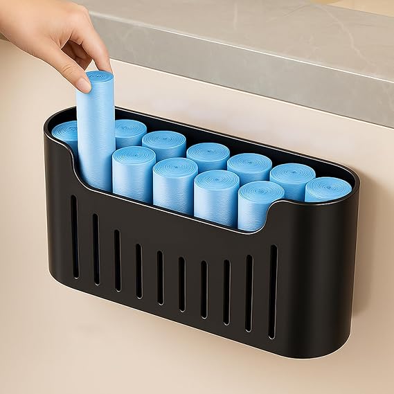 Kitchen Cabinet Door Storage Box, Self-Adhesive Wall Mounted Storage Box, Cupboard/Bathroom/Fridge Small Items Organiser Storage Boxes (Black)