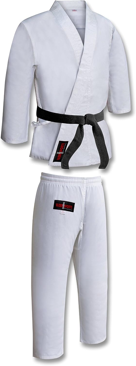 Adult Karate Suit White Uniform PolyCotton Gi inc free belt MW Preshrunk, karate white kimono, white karate gi, Karate kata suit 5180cm Large