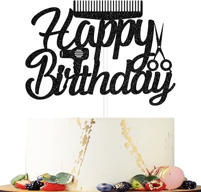 Black Glitter Barber Happy Birthday Cake Topper, barber birthday party decoration, Congratulations to The Barber for Graduation Cake Topper for Birthday Celebrating Birthday