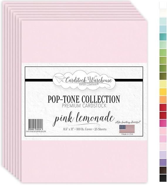 Cardstock Warehouse Pop-Tone Pink Lemonade Cardstock Paper 25 Sheets, 8.5 x 11" - 100 lb / 270 GSM Premium Pink Card Stock for Die-cutting, Crafts, Printing, Card Making and DIY Projects