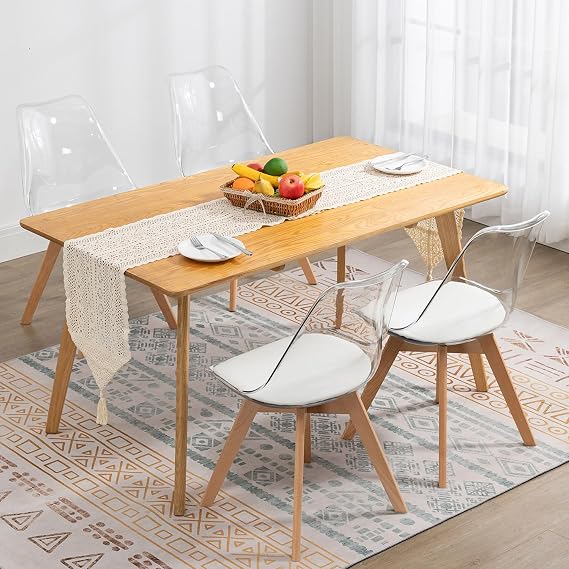 Dining Chairs Set of 4, Clear Acrylic Dining Chair Modern Transparent Chairs with PU Leather Cushions Seat & Wood Legs, Side Chairs for Dining Room Kitchen Restaurant Balcony (White)