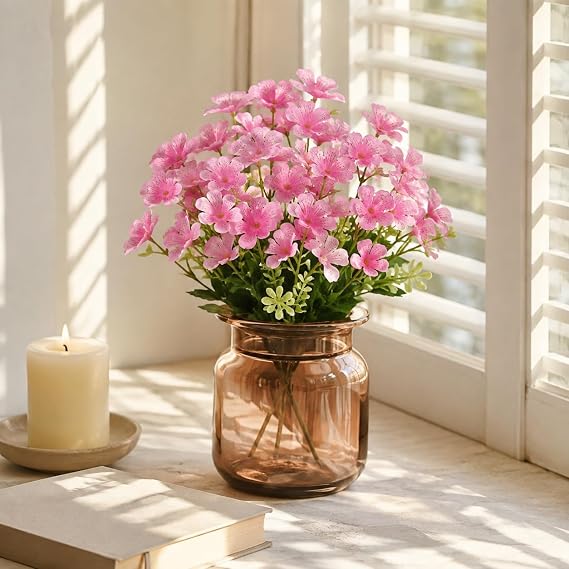 Pink Artificial Flower 100 Bundles Violets Fake Faux Greenery for Flowers Arrangement Plants for Outdoor Indoor Front Door Home Garden Window Wall Decor 0420