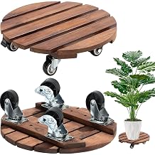2 Pack 360° Plant Stand 30cm Plant Caddy with Lockable Wheels Wooden Pot Stand for Indoor Outdoor Home Garden（Circle）