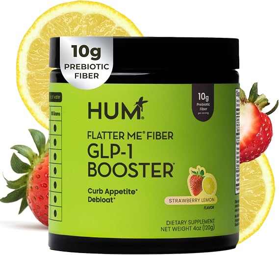 HUM Flatter Me Fiber Strawberry Lemon Fiber Powder Drink Mix, 10 Servings