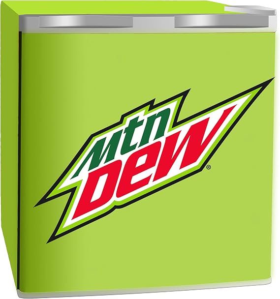 CURTIS Mountain Dew FR102MD Mini Fridge with Freezer - 1.6 Cu Ft Compact Small Beverage Drinks Refrigerator with Reversible Doors - Perfect for Office, Home, Dorm, or Games Room