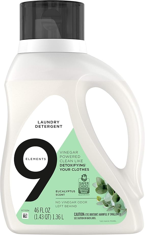 9 Elements Liquid Laundry Detergent, Eucalyptus Scent, 46 Oz, 46 Fl Oz