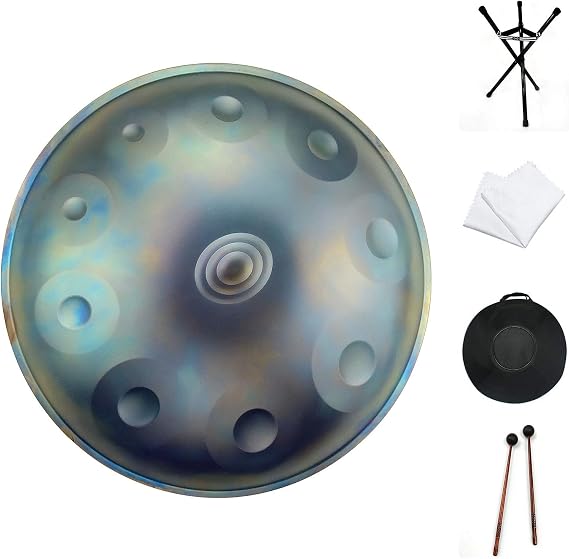 Handpan drum instrument, AS TEMAN handpan,Handpan drum in D Minor 10 Notes 22 inches Steel Hand Drum with Soft Hand Pan Bag, 2 handpan mallet,Handpan Stand,dust-free