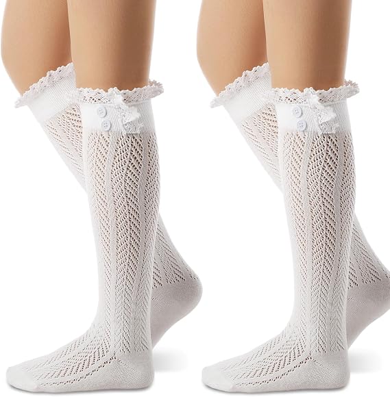 Syhood Long Button Boot Socks with Lace