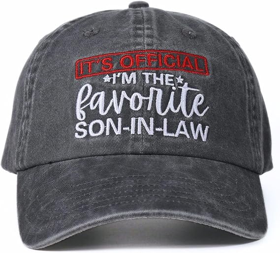 InnoBeta Son in Law Gifts Cap for Father's Day, Funny Adjustable Embroidered Hat Gifts for Birthday, Christmas, Gray, I'm the Favorite Son in Law