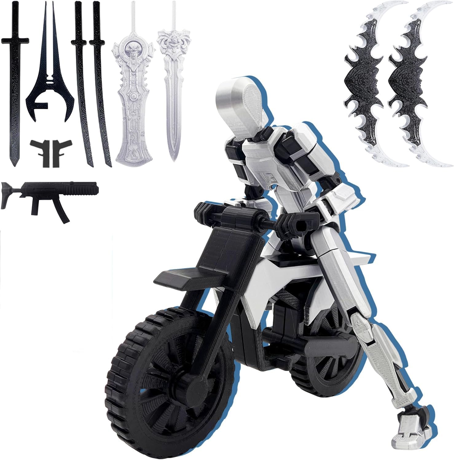 Starnearby Assembly Completed T13 Action Figure Set,New Cool Motorcycle Dummy 13 3D Printed Toys,Titan 13 Action Figures, Kids' Gift Stop Motion Figures DIY Desktop Decoration (Silvery)
