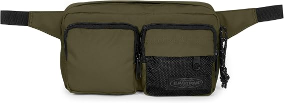 Eastpak Double Crossbody 3L Water-Resistant Bag with Dual Front Zip Pockets, Adjustable Strap, Quilted Back, Dark Grass