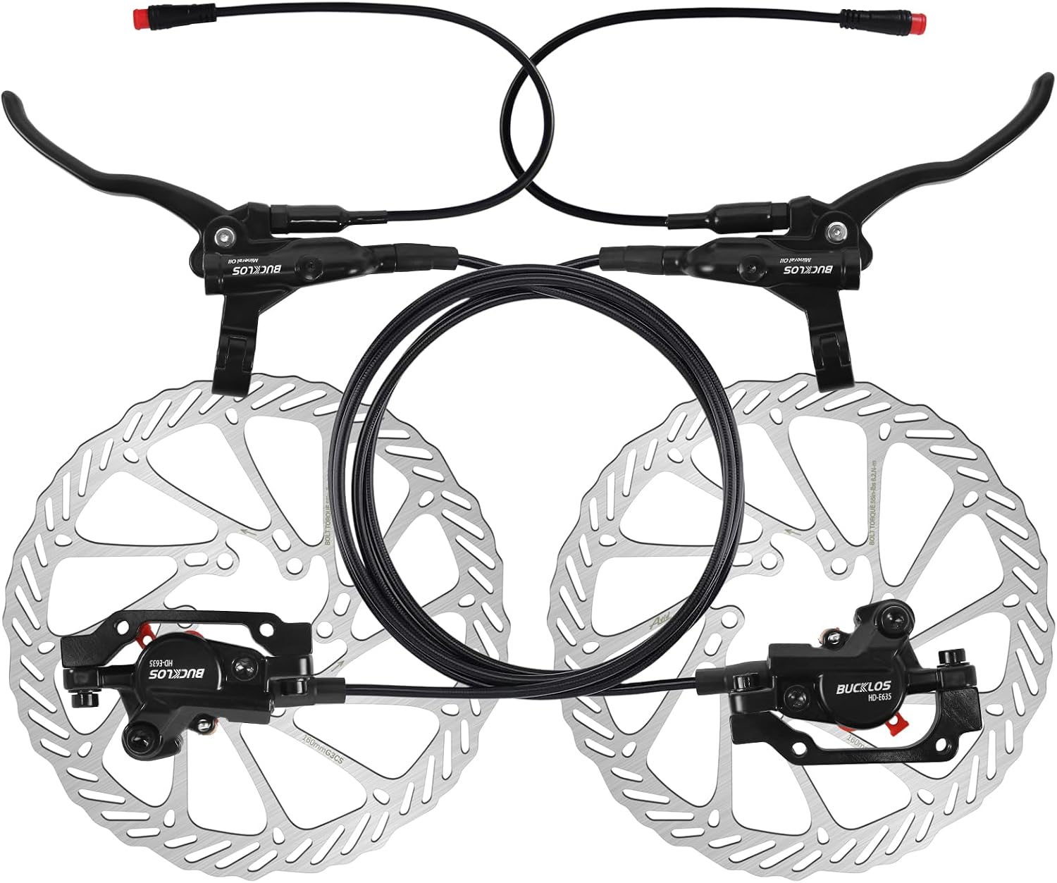 Ebike Hydraulic Disc Brake Set - 2 Pistons Electric Power-Off Left Front 1100mm Right Rear 1800mm Aluminum Alloy Lever for ScooterMTB Mountain Bike