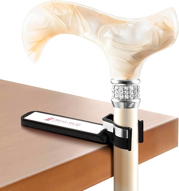 Walking Cane Holder, Smart Reflective Cane Holder Clip for Table, Walking Stick Accessories for Senior, Portable, Foldable, and Convenient