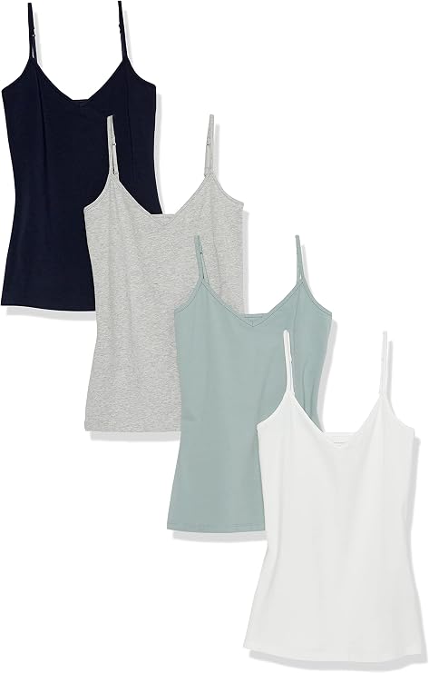 Amazon Essentials Women's Knitted V-Neck Layering Cami (Available in Plus Size), Pack of 4