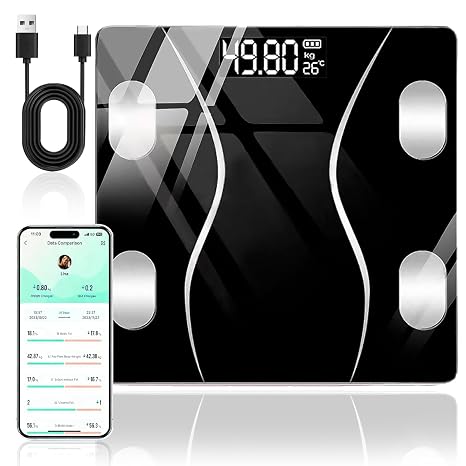 Bluetooth Scales for Body Weight, High Precision Smart Bathroom Scales with App, 180kg Max, LCD Display for Body Weight Body Fat Monitor BMI Muscle Mass Bone and More