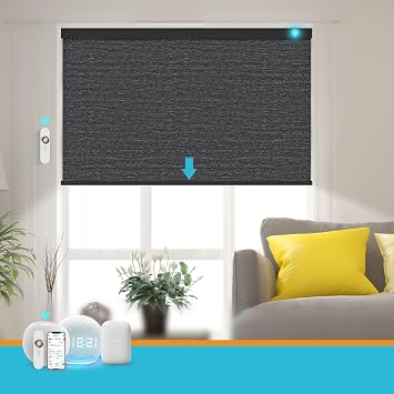 Custom Motorized Blinds, 100% Blackout Smart Roller Shades for Windows, Automatic Electric Blinds with Remote, Homekit Alexa Compatible, Solar Power & Rechargeable Battery (Luxury-Black)